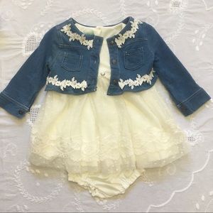 Nannette Baby Ivory Lace Dress w/ Jean Jacket 3PC